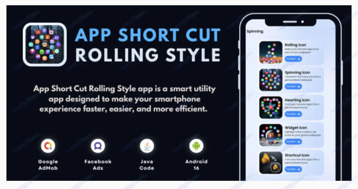 App Short Cut Rolling Style with AdMob Facebook Ads Android