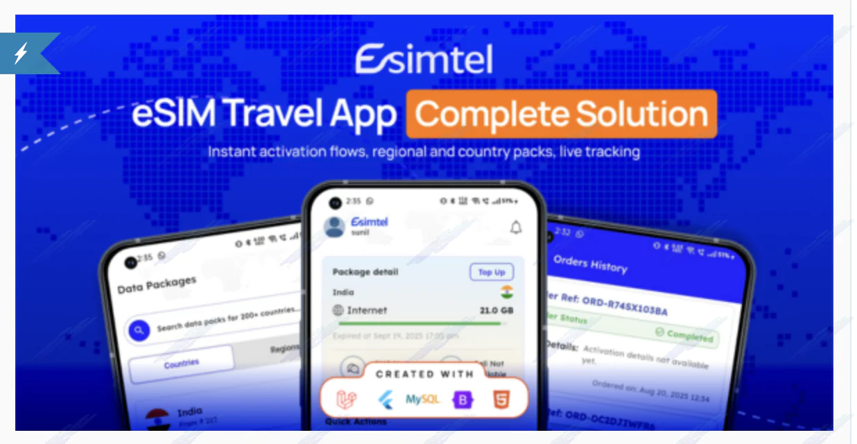eSIM – Start Your eSIM Business App | Sell eSIMs Worldwide | Android + iOS with Laravel Admin