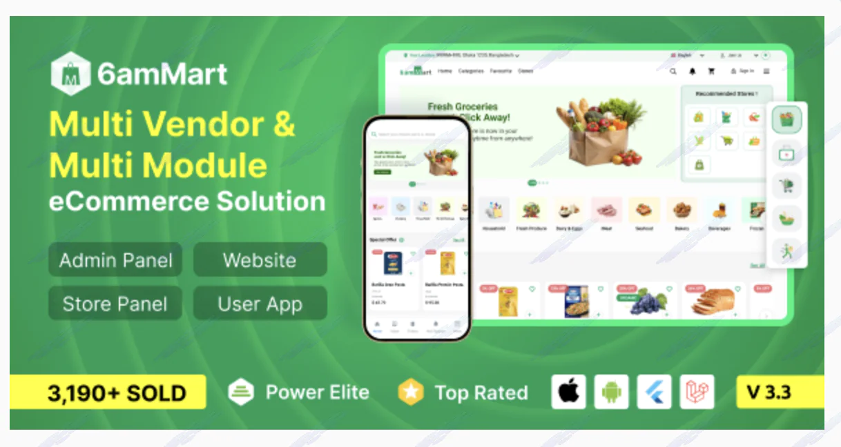 6amMart - Multivendor Food, Grocery, eCommerce, Parcel, Pharmacy delivery app with Admin & Website