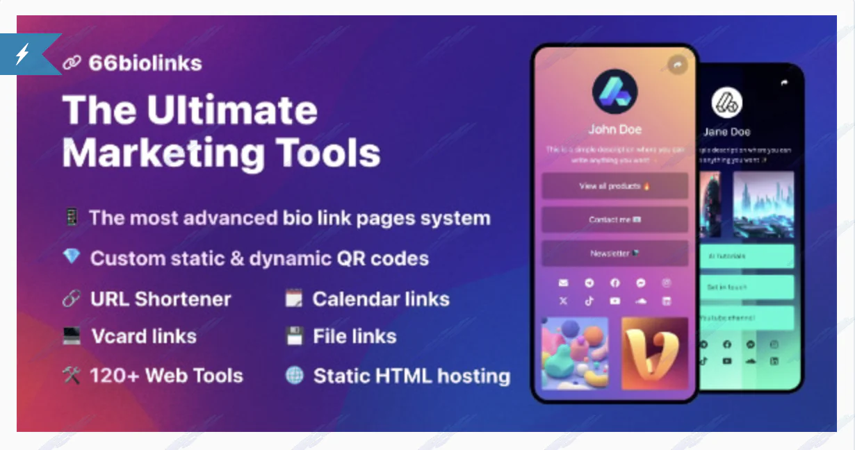 66biolinks - Bio Links, URL Shortener, QR Codes & Web Tools (SAAS) NEW VERSION